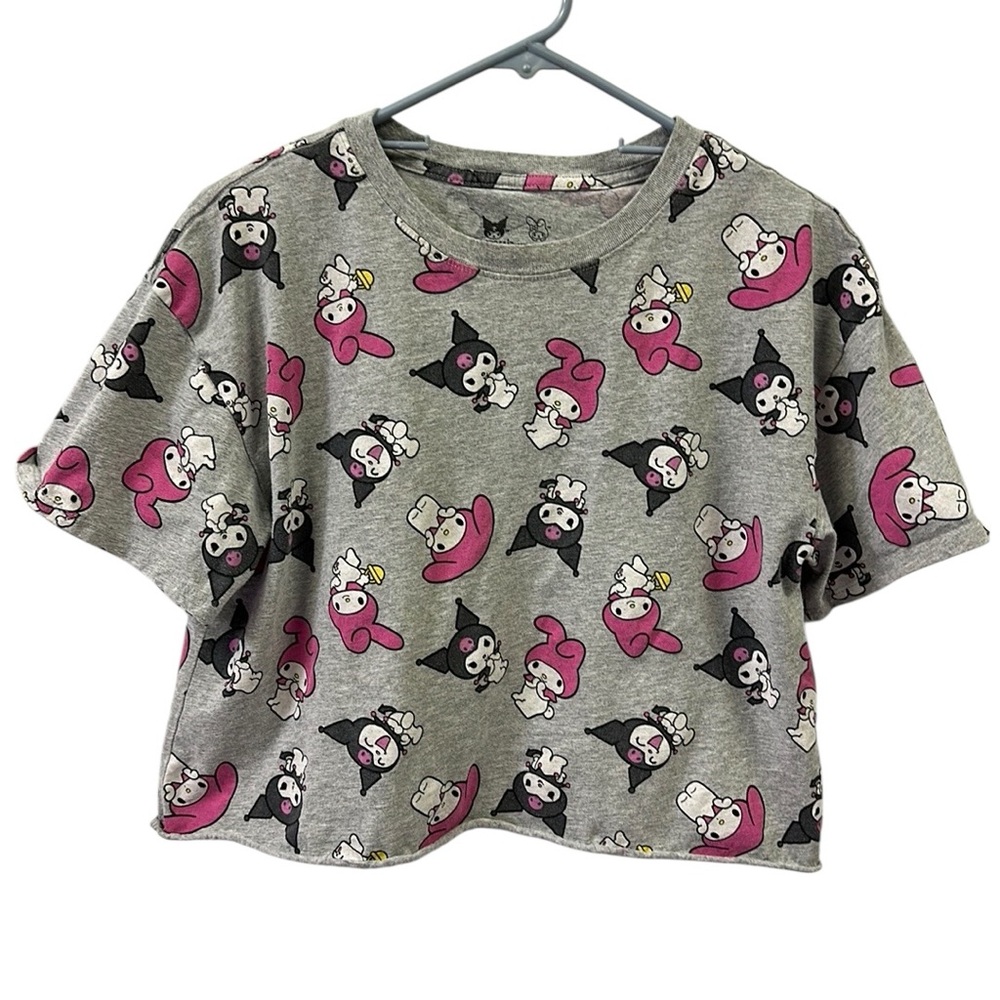 Sanrio Kuromi My Melody Cropped Short Sleeve Gray Graphic Tee Shirt Womens XL